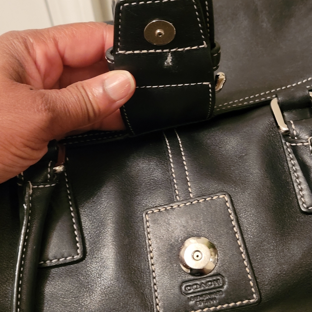Coach Black Leather Satchel with Silver Hardware - Picture 12 of 16